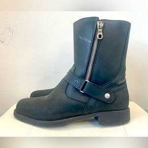 Forma Women Eva Black Leather Riding Boots Drytex UK 42 US 11 Silver Motorcycle